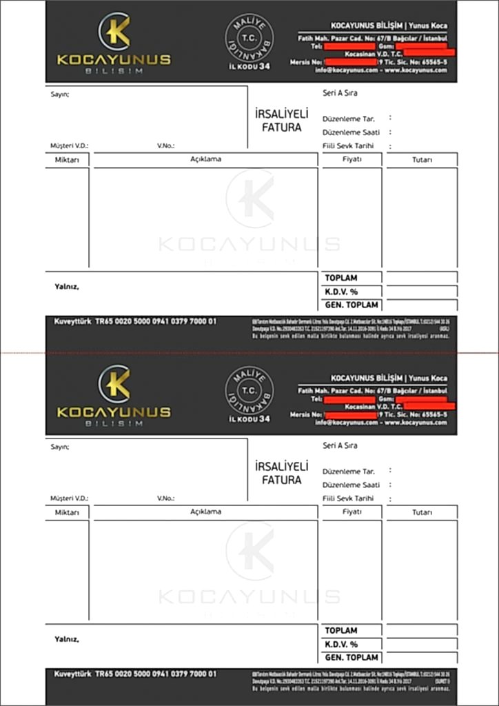 Kocayunus Bilişim 2li Fatura 724x1024 - E-Ticaret 3'lü Fatura Basımı