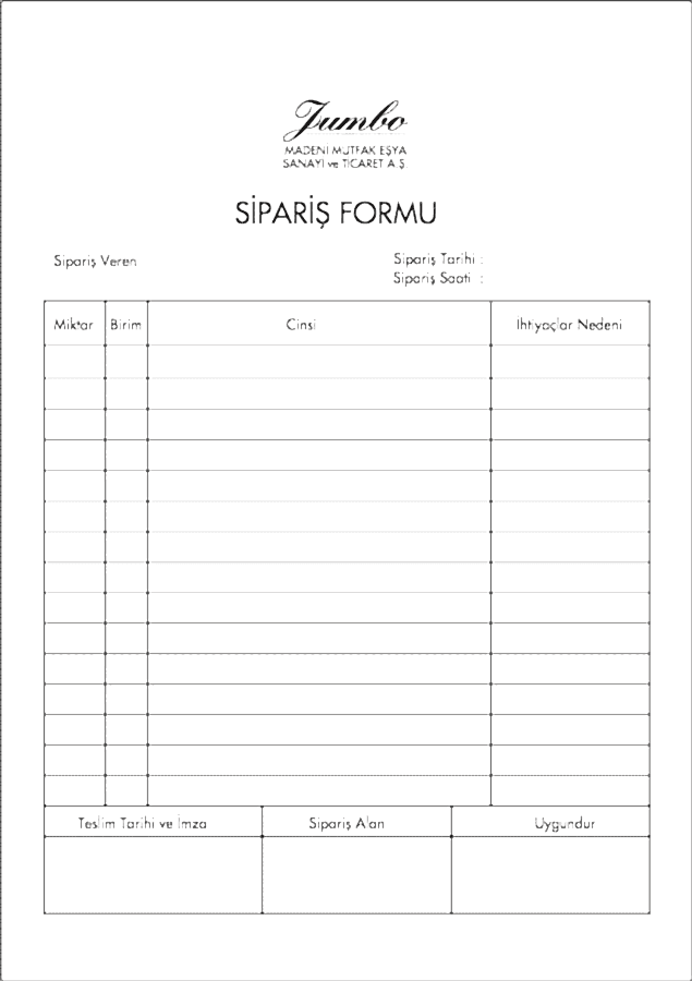 jumbo sipariş formu - Sipariş Formu