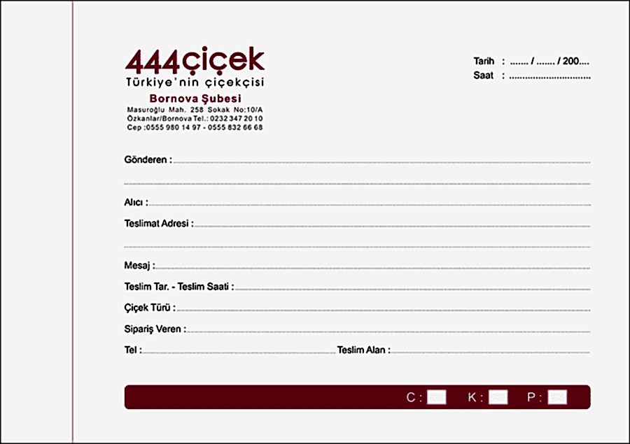 içek sipariş fişi 1 - Sipariş Formu